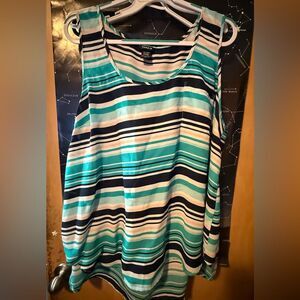 Torrid Tank Top Size 3 (3X) Plus Striped Sleeveless Rayon Teal Cream Black